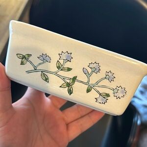 Nantucket Stoneware Mini Loaf Pan Violet Blue Floral Design